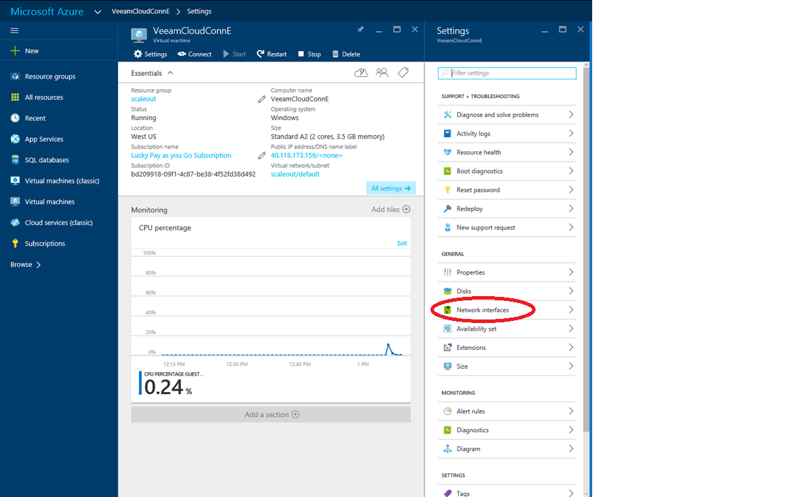 How to configure Veeam cloud connect for the Enterprise VM in Azure Portal?