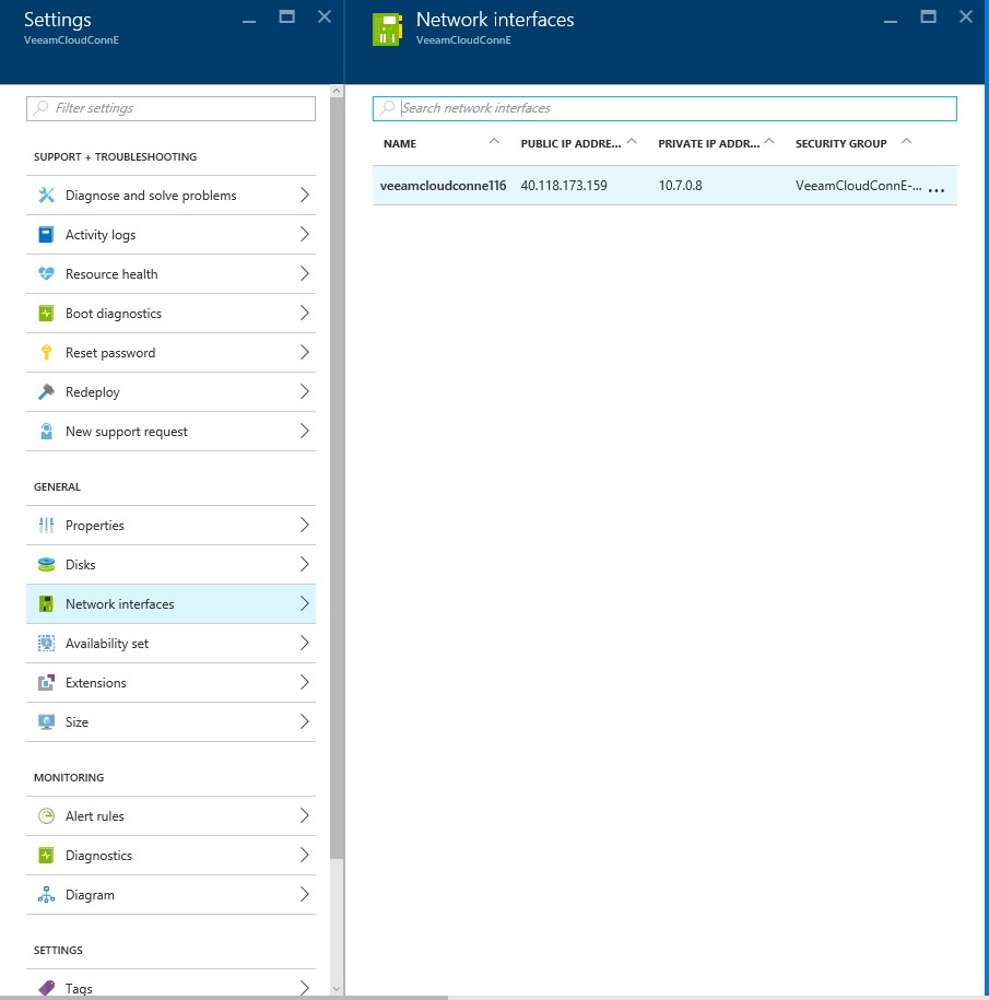 How to configure Veeam cloud connect for the Enterprise VM in Azure Portal?