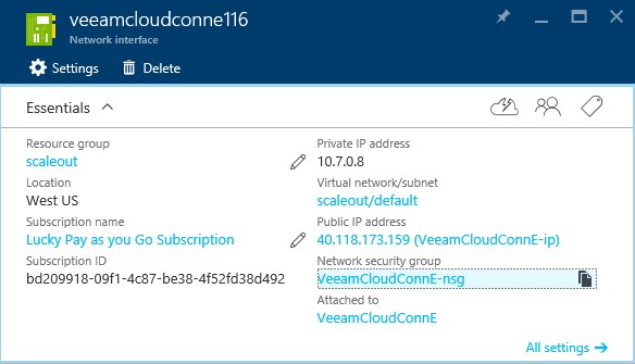 How to configure Veeam cloud connect for the Enterprise VM in Azure Portal?