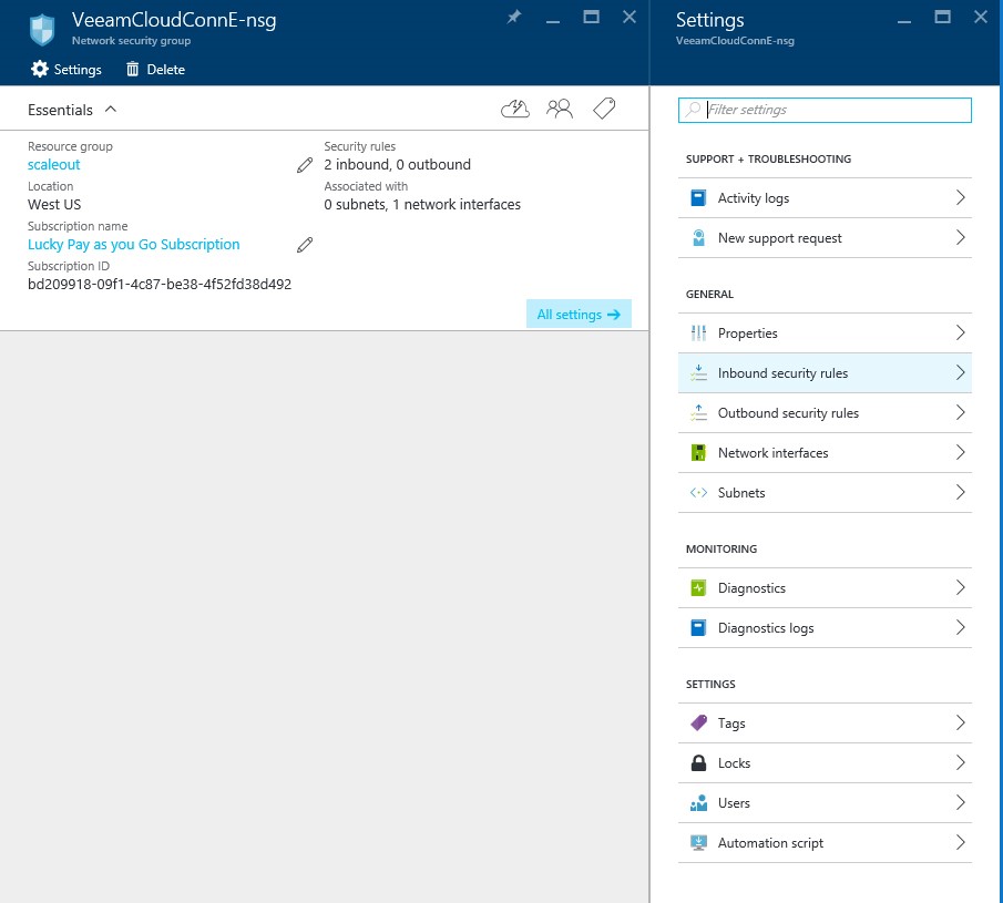 How to configure Veeam cloud connect for the Enterprise VM in Azure Portal?