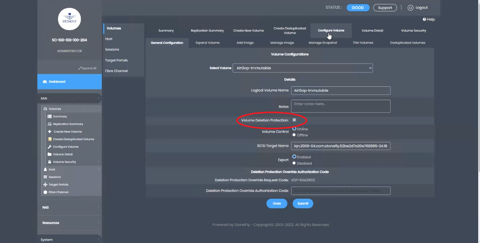 Enabling volume deletion protection